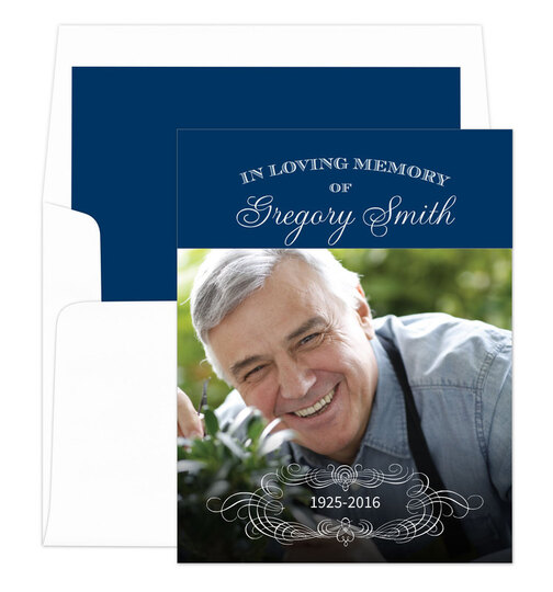 Navy Loving Memory Photo Sympathy Cards